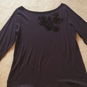 LOFT Purple Pullover Top w/ Flower Detail